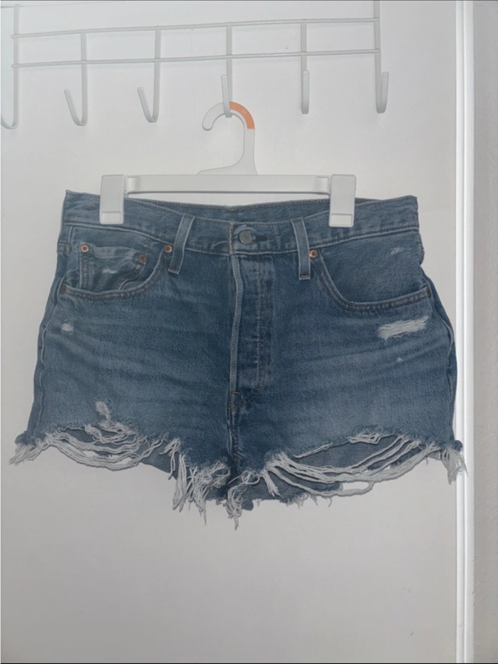 Levi's Frayed Hem Denim Cutoff Shorts - Blue